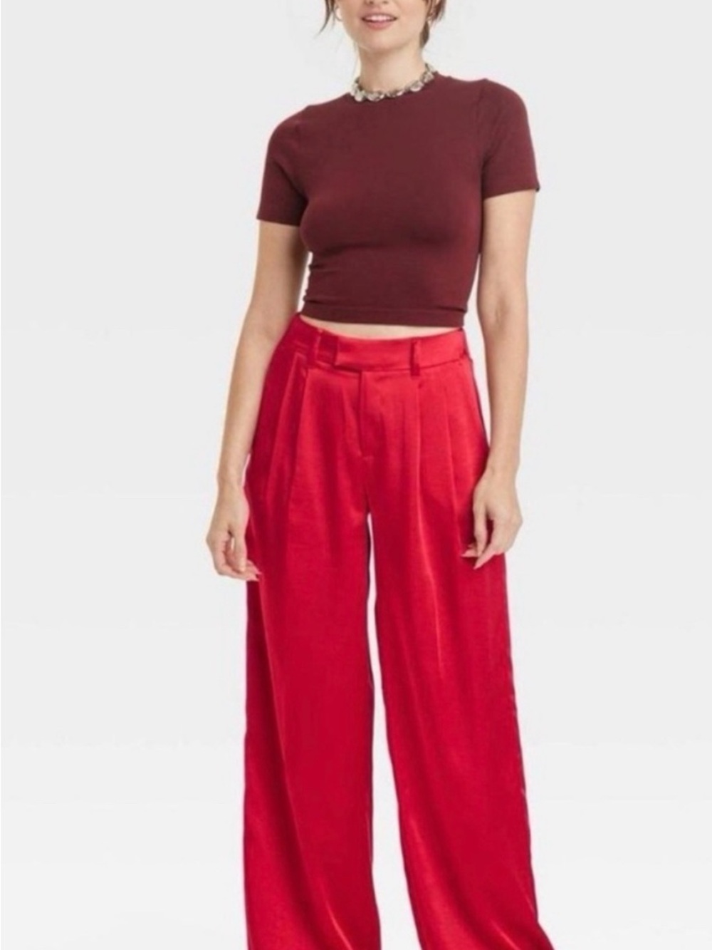 a new day Wide-Leg Satin Pants in Red